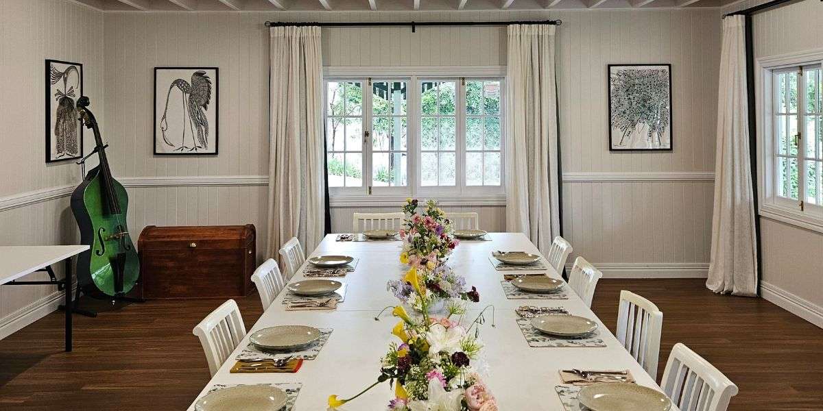 Microevent setup at Maiala Park Lodge’s Function Room. Location: Mount Glorious, D’Aguilar National Park, Brisbane Hinterland.